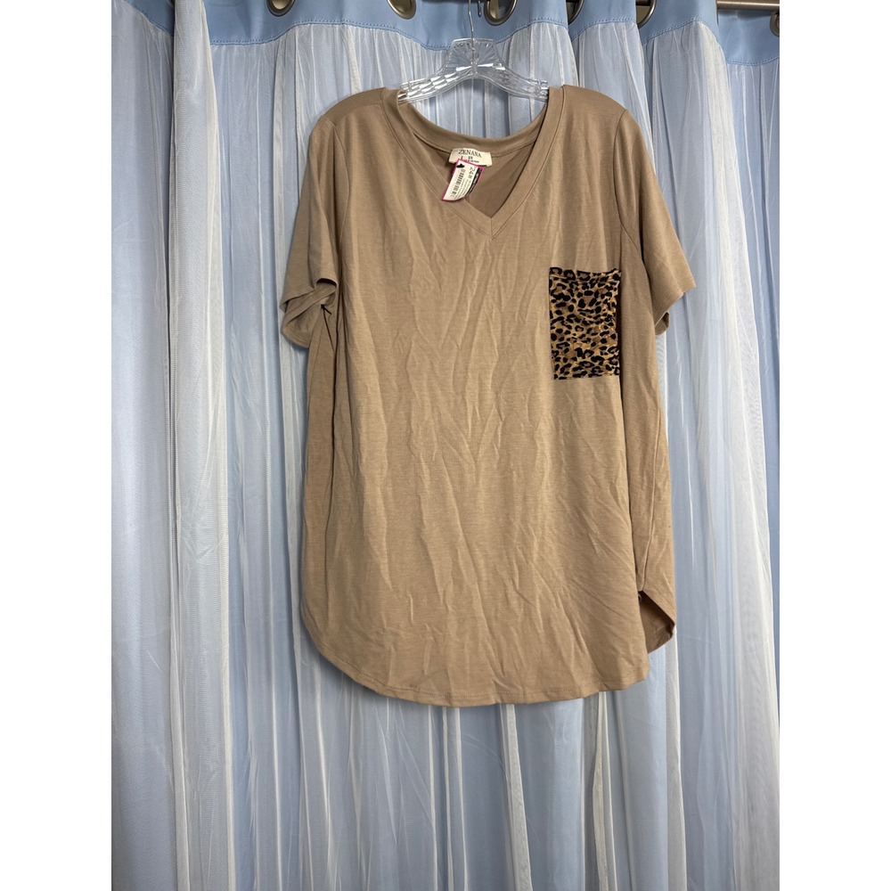 Zenana T-Shirt Womens 2X Perfect Leopard Pocket Mocha Brown RT-2256X NWT